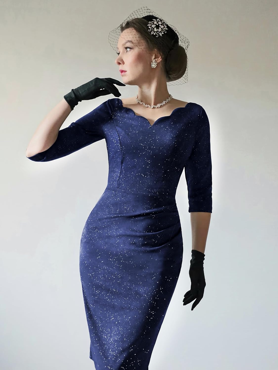 MIUSOL Women's Retro Ruffle Style 3/4 Sleeve Sparkly Cocktail Dress - Image 3