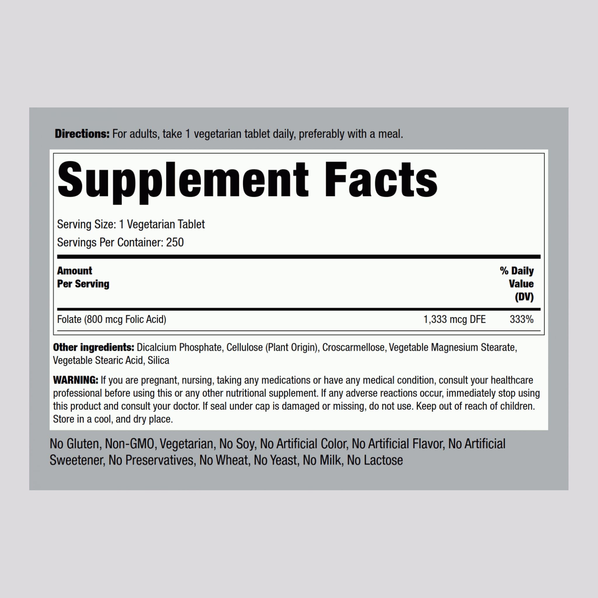Piping Rock Folic Acid 800 mcg | 250 Tablets — Amazon image 2