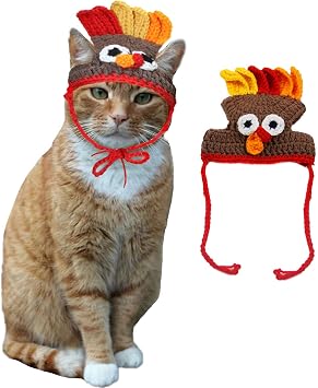 Thanksgiving Pet Costume Cat Turkey Hat Pet Knitted Cap Crochet Hat for Cats Small Dogs Halloween Thanksgiving Apparel