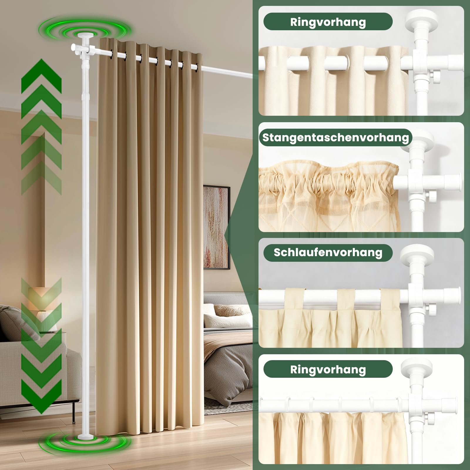 JILRON Divisore per stanze, asta tesa senza foratura per balcone, protezione da sguardi indiscreti e cabina armadio, regolabile (A110-300×L183-508cm), facile da installare, per inquilini, bianco