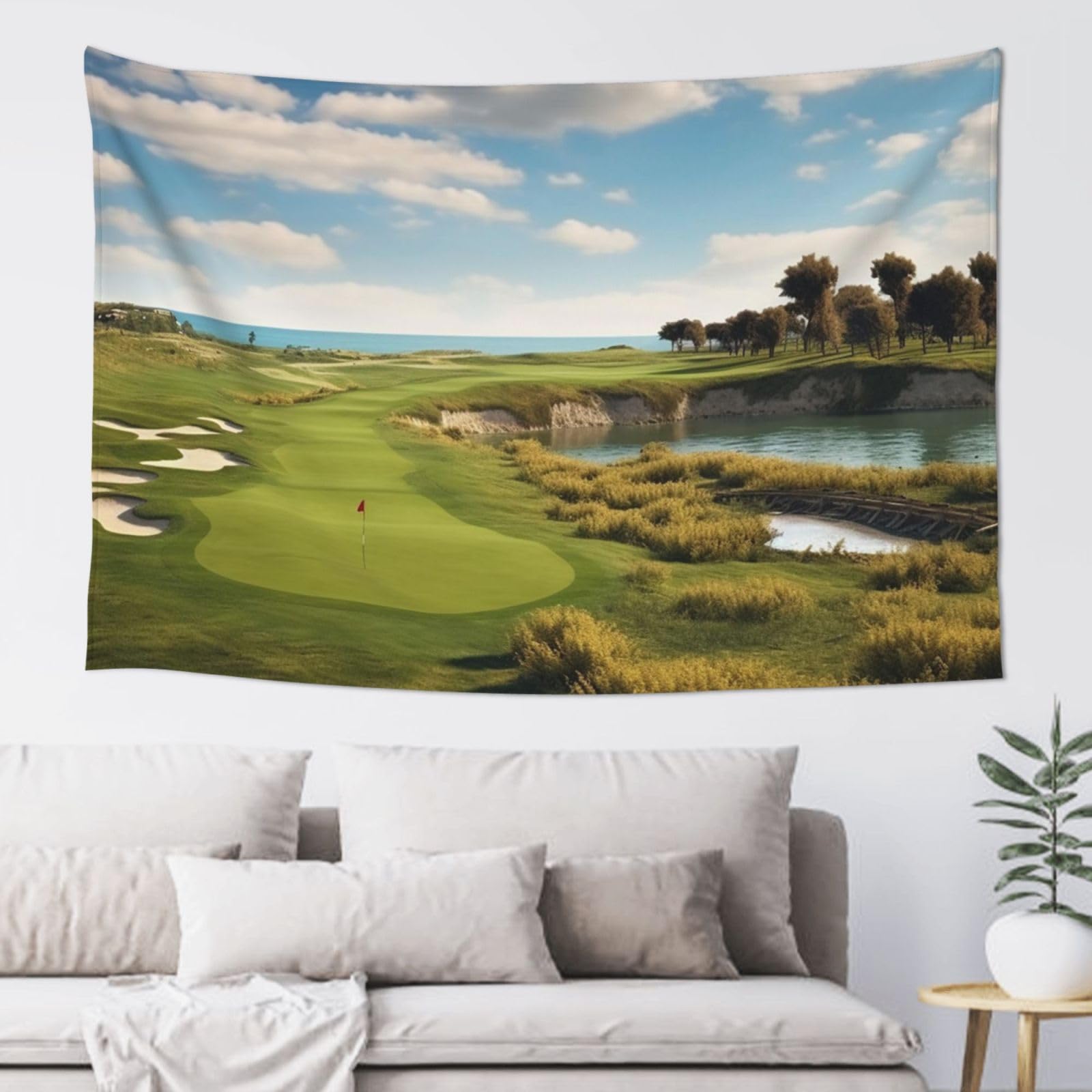 MXDLKSWPOH Tapestry 152x102 cm Art Wall Hanging for Living Room Modern Soft Aesthetic Tapestries Poster Golf Course Tapestry Home Decoration Large Wall Tapestries for Bedroom Dorm Decor