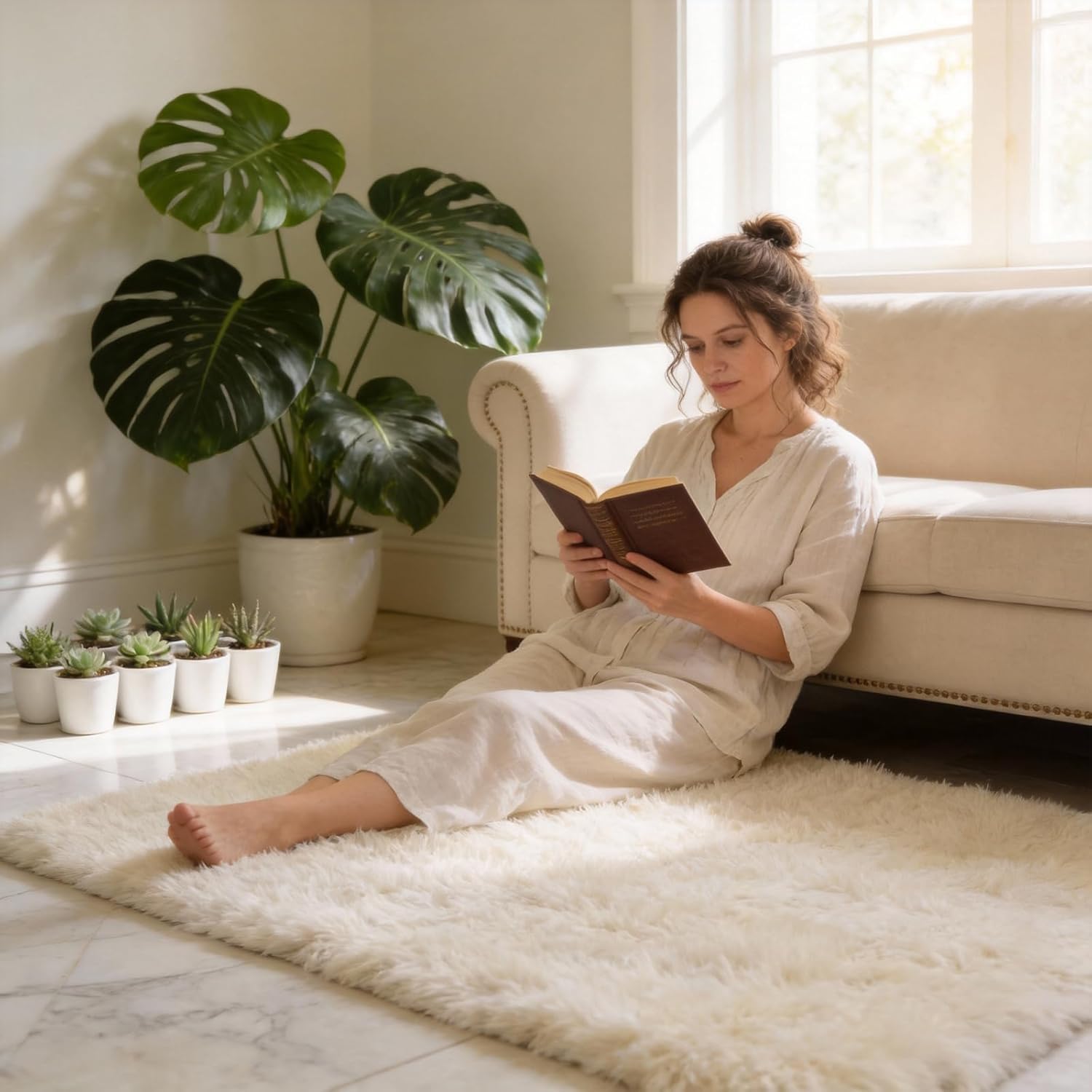 Shag Cream Rug 5x7 Area Rugs for Bedroom Living Room - Non Slip Ultra Soft Large Fluffy Fuzzy Shag Plush Shaggy Furry Rug for Dorm Kids Room Nursery Playroom, Home Office Modern Carpet Decor