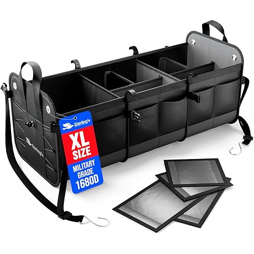 Car Trunk Organizer – Large Collapsible Storage Box with Adjustable Compartments – Heavy-Duty Cargo Organizer for SUV, Truck & Car – Non-Slip Waterproof Trunk Storage Bin for Groceries & Tools - XL