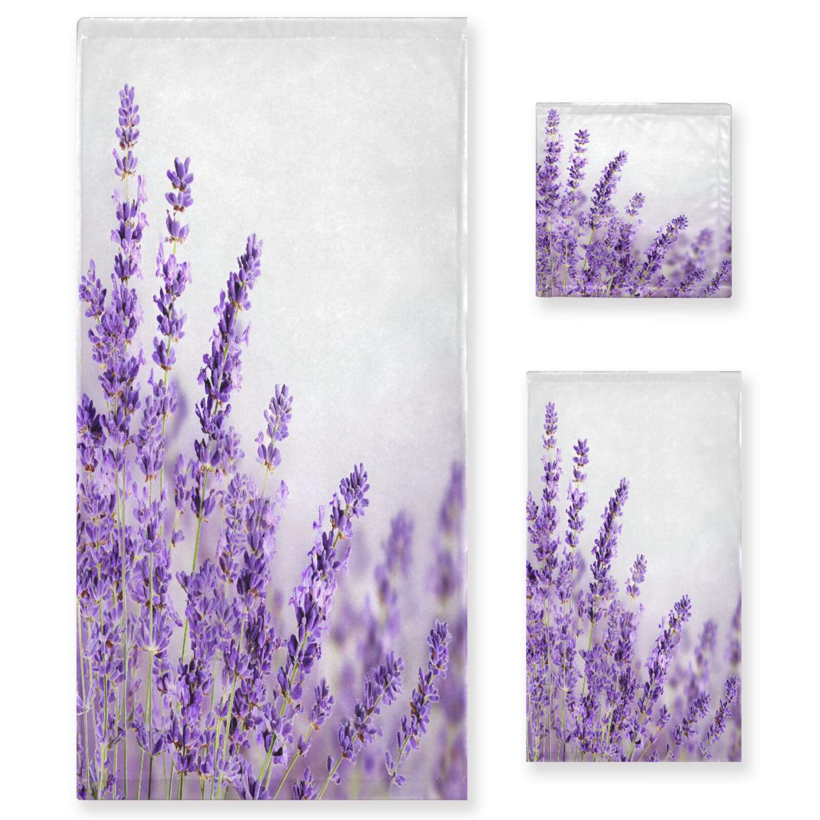 Toallas de baño de diseño floral lavanda, juego de 3 unidades multiusos de hotel