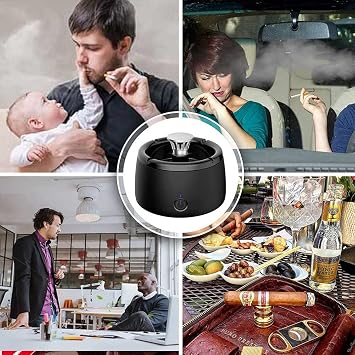 Smokeless Home Ashtray, Rechargeable Ashtray for Car Indoor Outdoor Home (Black)