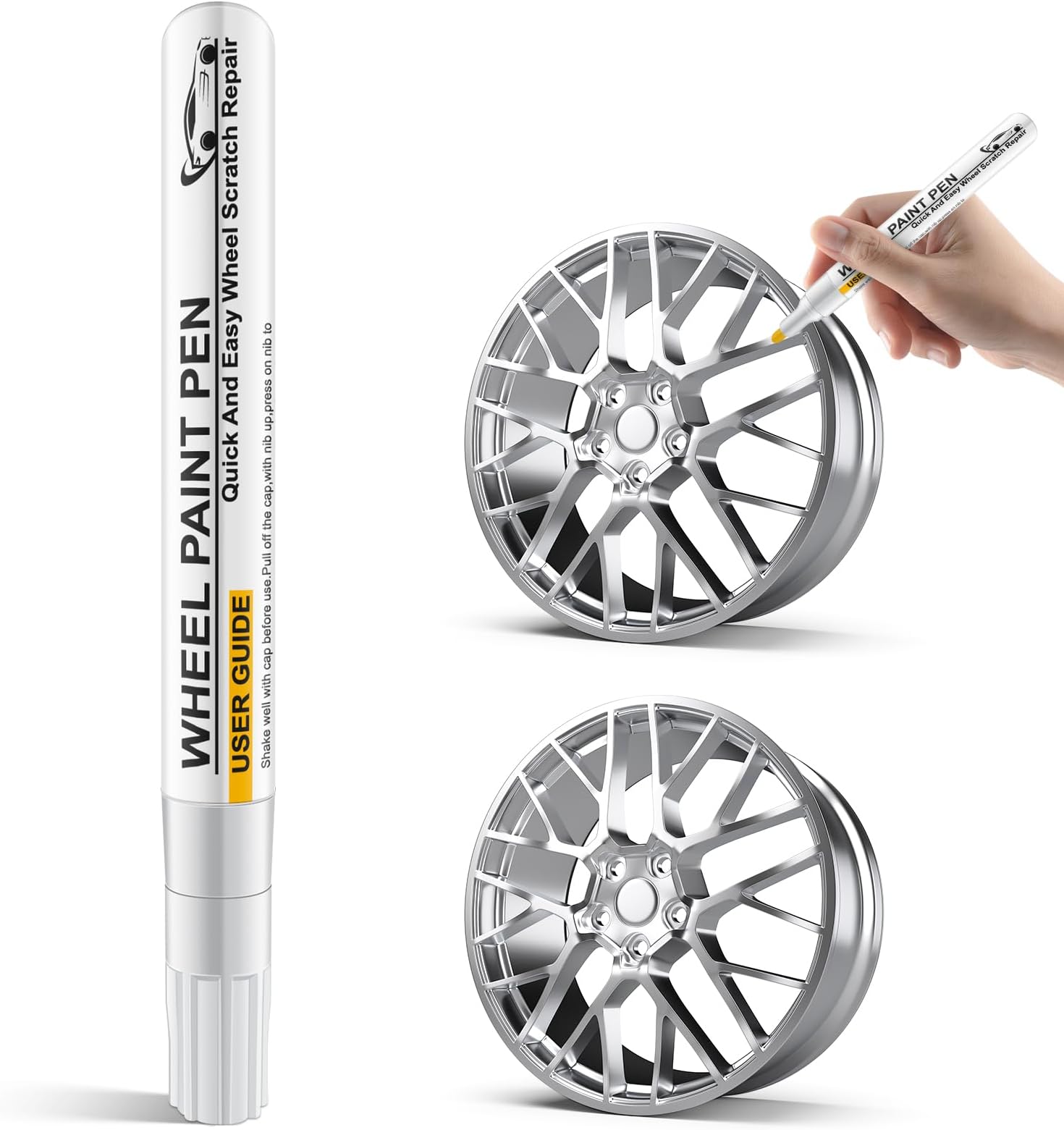 Silver Rim Touch Up Paint - Wheel Rim Paint Pen for Car Wheel Repair, Quick and Easy Repairs for Curb Rash, Scuff and Scratch