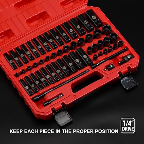 Miniatura 7 de EMENTOL Juego de 55 llaves de impacto profundas y poco profundas, CR-V, SAEmétrico, 6 puntos, 532 pulgadas - 916 pulgadas, 0.157in - 0.591in, barras