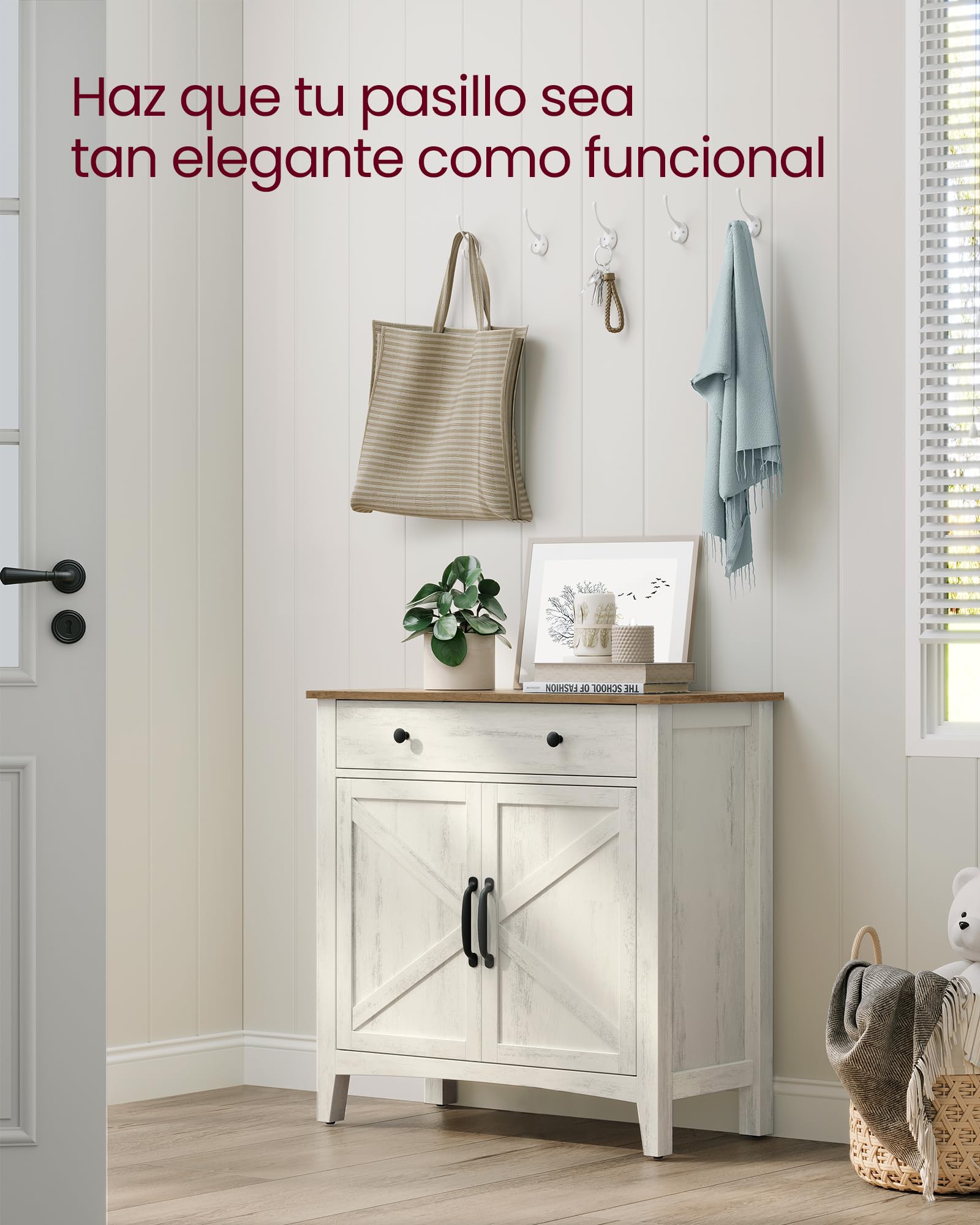 VASAGLE LIRY Colección - Aparador, Armario de Almacenaje con Cajón, Armario de Cocina con Puertas y Estante Regulable, para Salón, Comedor, 40 x 80 x 80 cm, Blanco Rústico y Marrón Miel BBK341W01