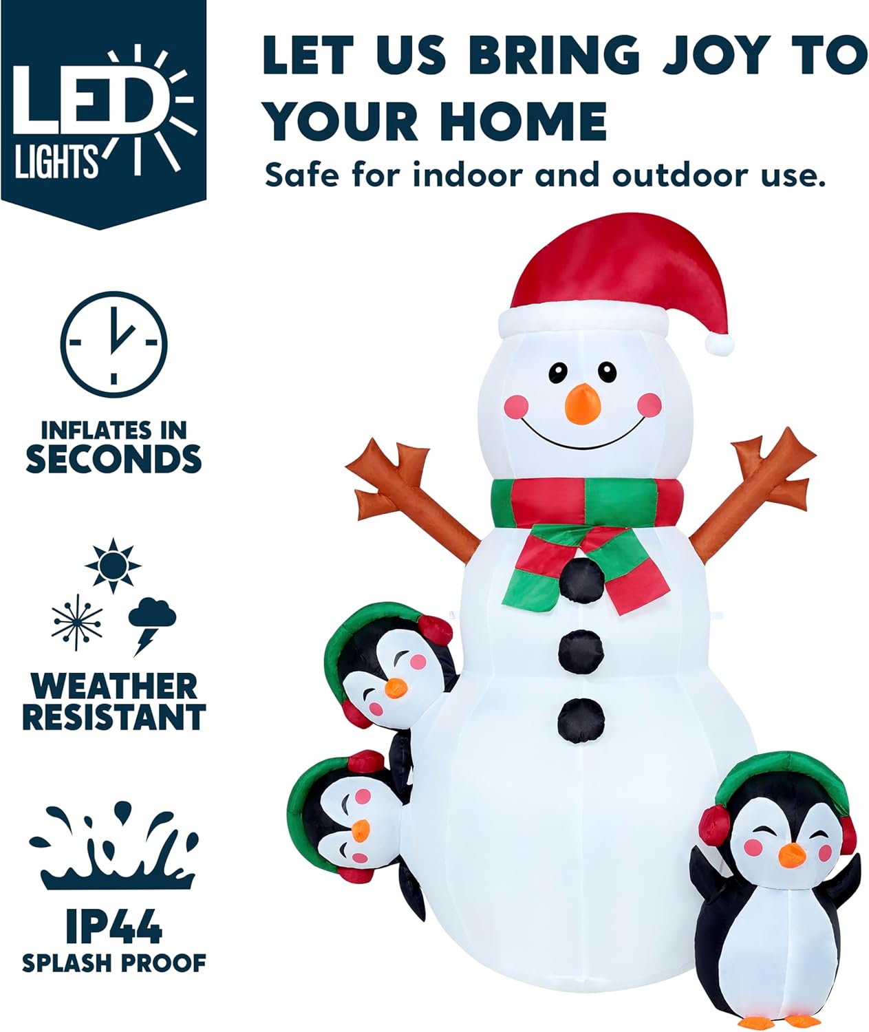 Joiedomi 6 FT Christmas Snowman Inflatable Outdoor Decoration with Build-in Multicolor LEDs, Snowman Penguin Blow Up Inflatables for Xmas Party, Shinny for Party Indoor, Outdoor, Garden Winter Décor