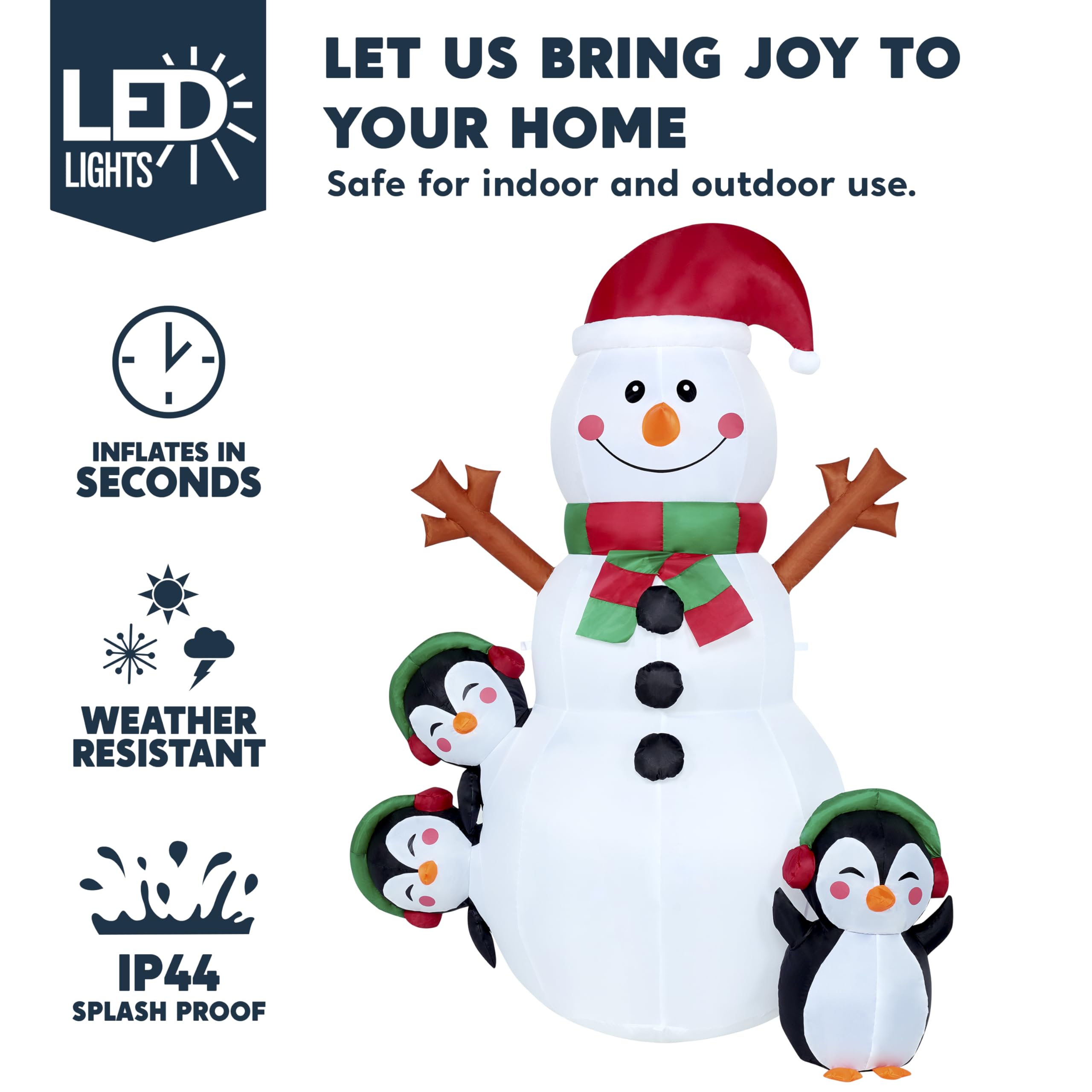 JOIEDOMI- Decoración Inflable para Exteriores con muñeco de Nieve navideño de 6 pies con Luces LED integradas, muñeco de Nieve Inflable con Forma de pingüino para Fiestas de Navidad