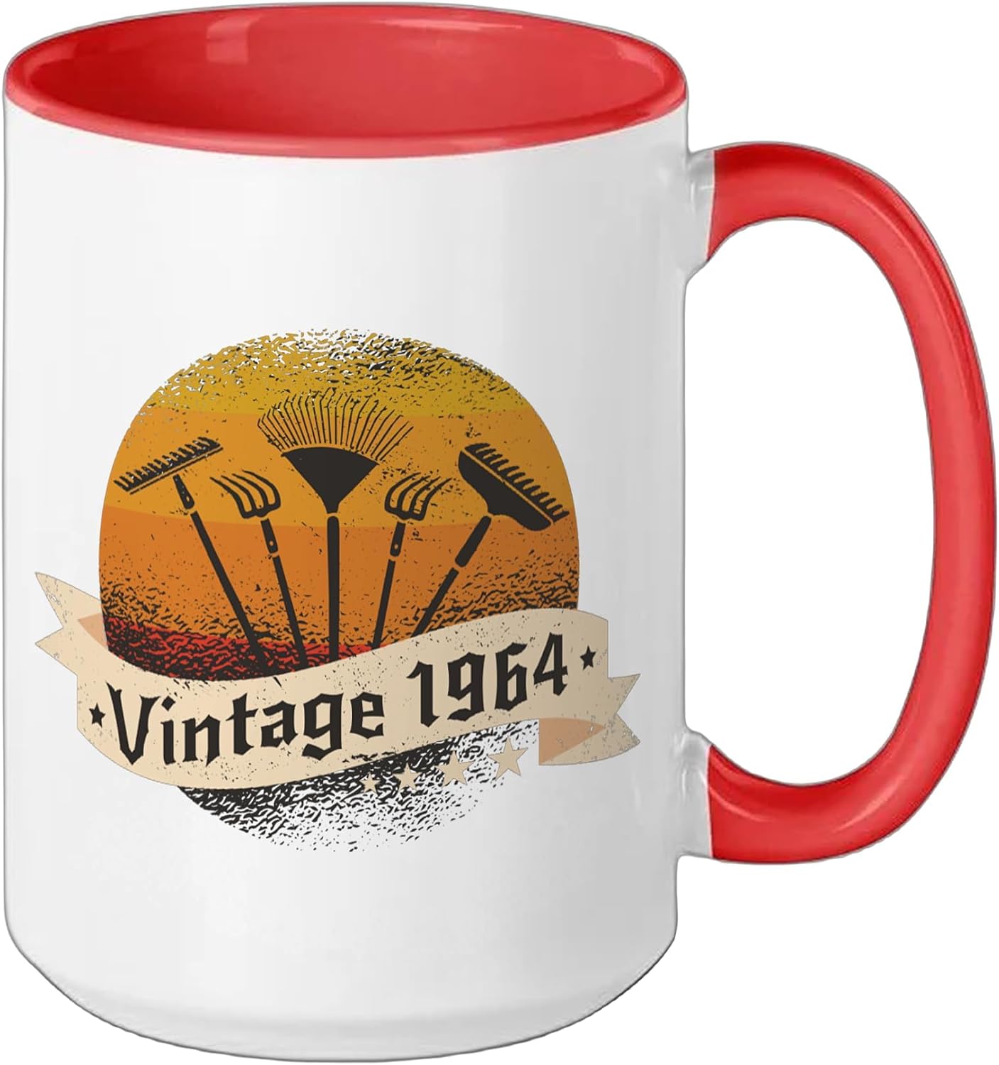 Garden Vintage born 1964 Birthday Gardening-tools Gardener Ceramic Mug, Red/White, 15oz image 2