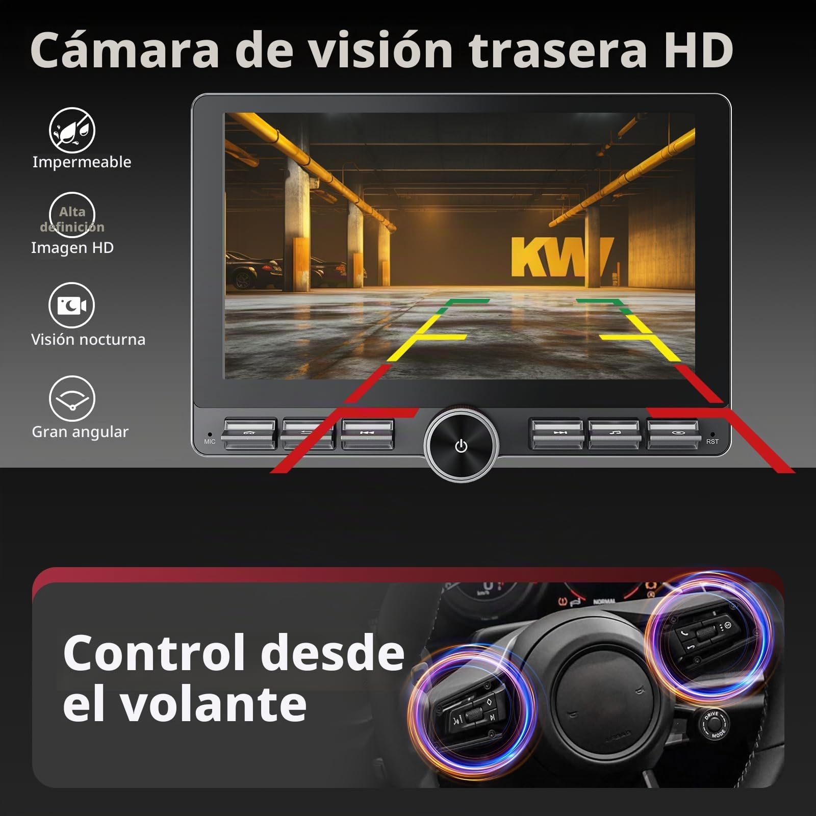 Haudio Dab Radio Coche 1 DIN con CarPlay Inalámbrico y Android Auto,Pantalla Táctil de 10.1 Pulgadas,soporta Manos Libres/FM|Am/Dab/AUX con 1080P Cámara de Respaldo