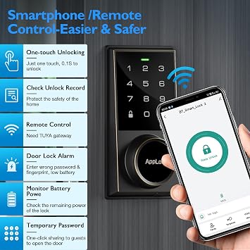 Smart Lock, Keyless Entry Door Lock with Bluetooth/Alexa Voice Control, Touchscreen Keypad Deadbolt APP, E-Key, Code, Key, Auto-Lock, Front for Home Apartment Hotel
