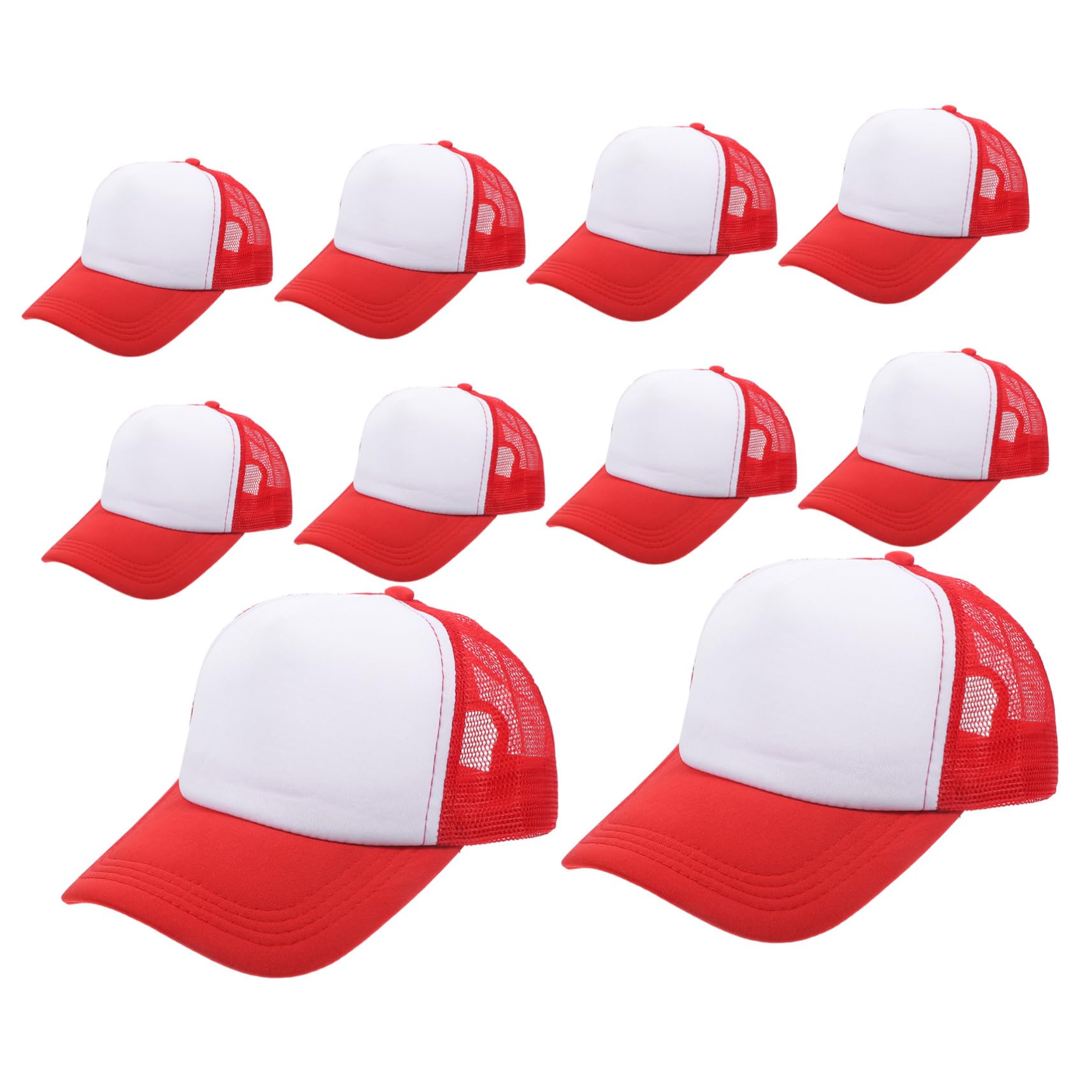 GALPADA 10 Berretti da Baseball in Rete per Sublimazione, Fai da Te, Traspiranti, in Poliestere, Rosso, per attività All'aperto e Feste