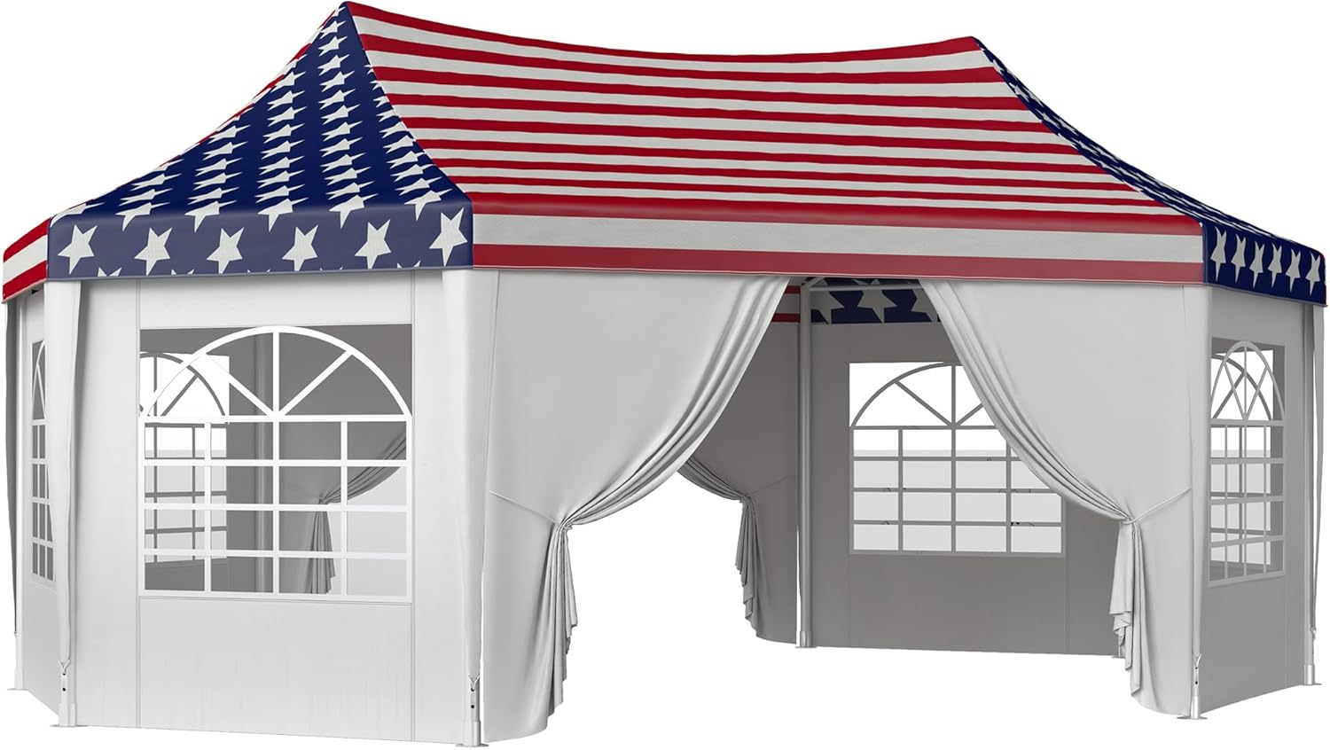 Outsunny 22.3 x 16.4 ft Party Tent, Heavy Duty Event Tent with Sidewalls, 2 Doors and 6 Windows, Outdoor Gazebo Shelter for Wedding, Party, American Flag