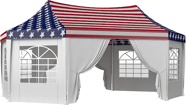 Outsunny 22.3 x 16.4 ft Party Tent Heavy Duty with Sidewalls American Flag | Event Tent, 2 Doors, 6 Windows, Outdoor Gazebo Shelter, for Wedding, Party