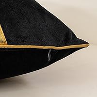 Vista 5 de Alerfa 12 x 20 Inch Black Beige Gold Leather Patchwork Velvet & Polyester Cushion Case Luxury Modern Lumbar Throw Pillow Cover Decorative Pillow for