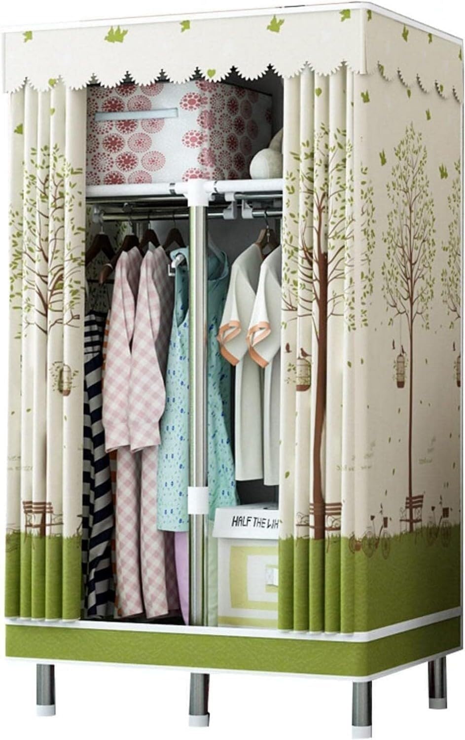 Portable Wardrobe Portable Canvas Wardrobe Shelves with Hanging Rail, Clothes Closet Storage Organizer for Bedroom Clothes Rack (B 85x45x172cm)