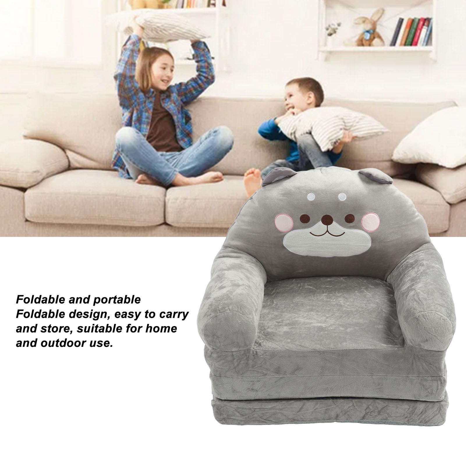Sofa dla Dzieci, Miękki Pluszowy Rozkładany Fotel dla Dzieci Sofa Podłogowa Maluch Materac Podłogowy Cabrio Futon Składany Materac Krzesło Składana (Składane na trzy części)