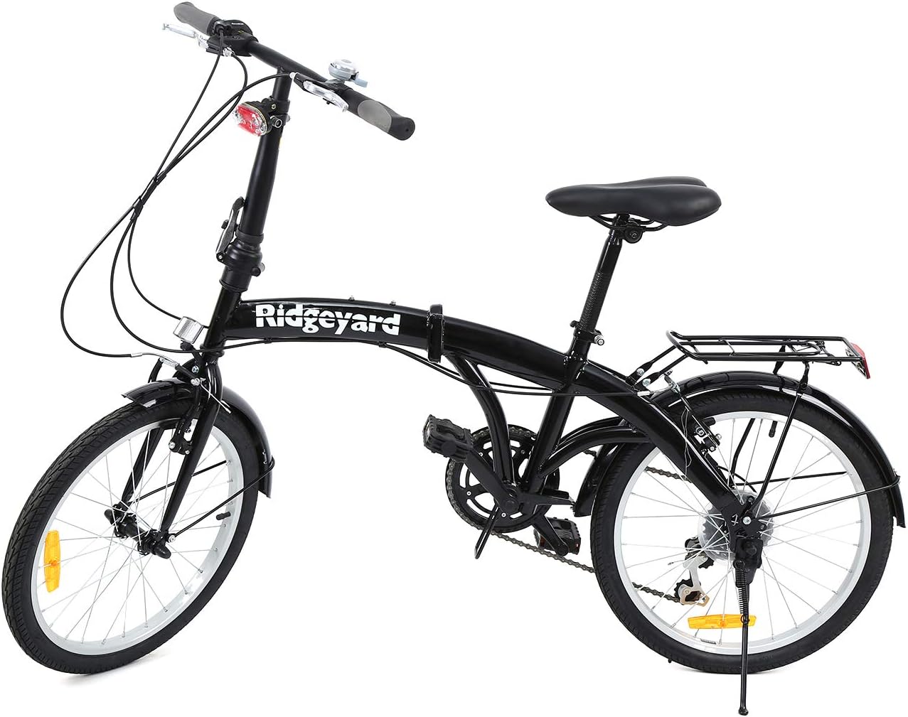 Ridgeyard Bicicletta pieghevole piegabile a 6 rapporti 20 pollici con luce  posteriore a LED con staffa posteriore (nero) : Sport e tempo libero