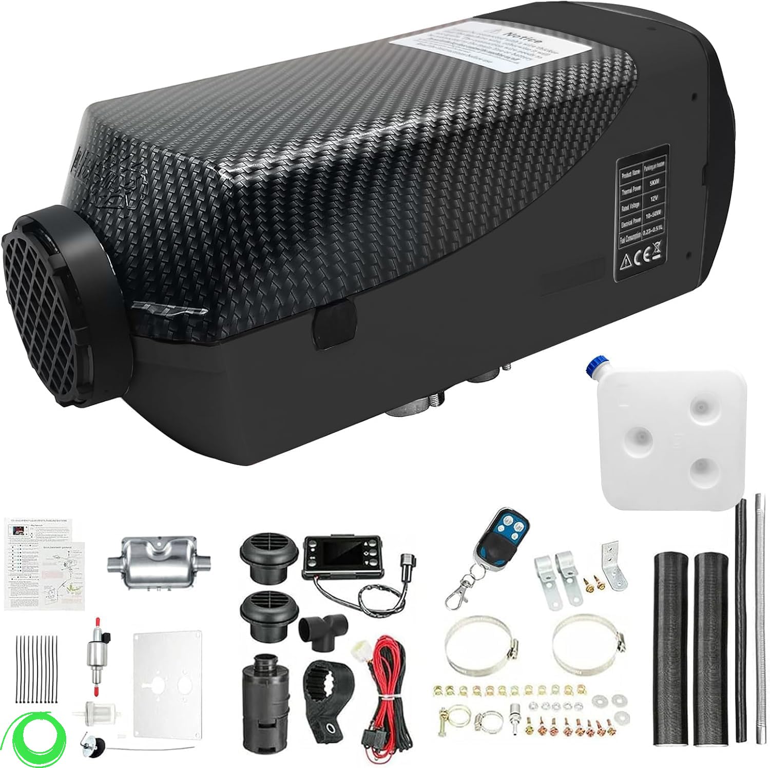 5KW 12V Diesel-Lufterhitzer,LCD Temperaturregler Monitor 10L Schalldämpfer Fernbedienung Diesel Standheizung with leise Raumlufterhitzer-Kit, verwendet für Auto Boote LKW Wohnmobil. (Schwarz)