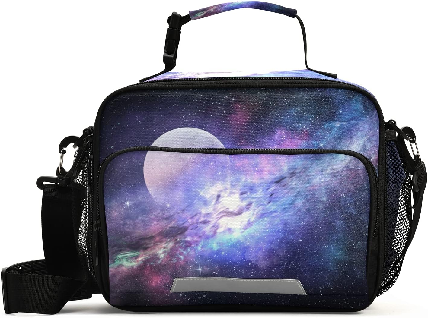 Naanle Space Nebula Planet Lunch Bag with Adjustable Shoulder Strap Insulated Leakproof Tote Bag Picnic Box Double Zippers Wide Open Lunch Container Bag for Office Work School