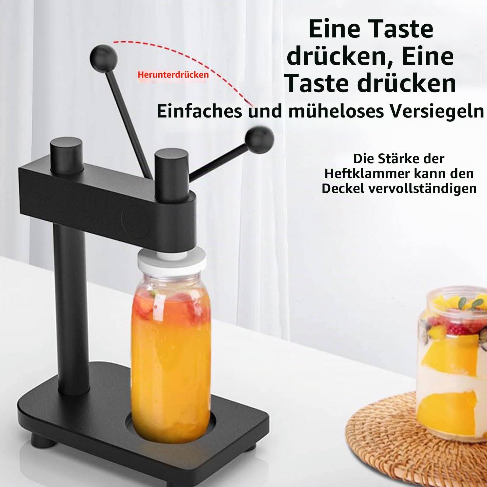 Dosenverschlussmaschine – Manuelles Einmachglas-Verschließgerät Höhenverstellbar 30-170mm Durchmesser 55mm/2.2" Mit Fester Basis Für Zuhause & Gewerbe Black