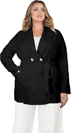 plus size black wrap coat