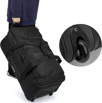 Large Foldable Duffle Bag with Wheels 85-100L Expandable Wheeled Holdall Extra Large Travel Rolling Duffel Bags for Men Women Collapsible Big Soft Luggage Camping, Black