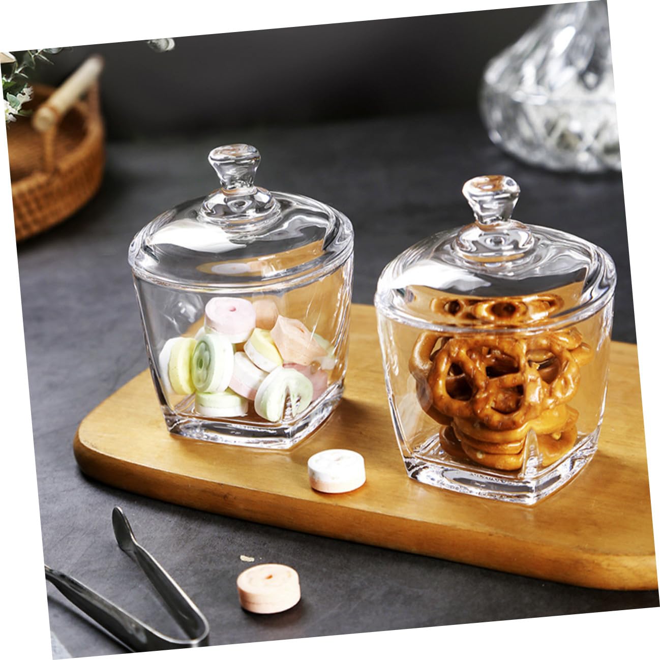 SHINEOFI 2 Stück Glas Snackbehälter Mit Deckel 260ml Aus Klarglas Luftdichtes Bonbonglas Für Süßigkeiten Und Teeaufbewahrung Dekorativer Vorratsbehälter
