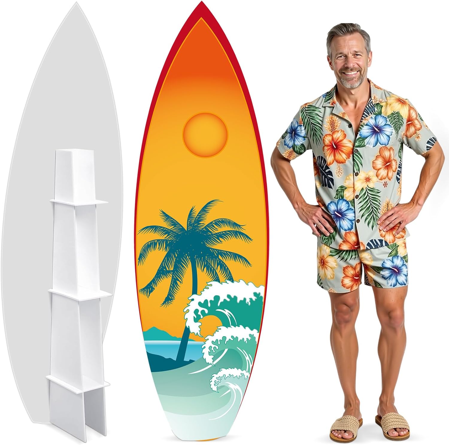 6 Ft Surfboard Cardboard Cutout Stand Up Photo Prop - Hawaiian Tropical Party Decorations Standee Surfboard Foam Board for Garden Yard Sign Decor Summer Beach Luau Photography Background