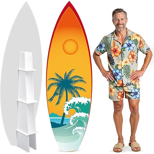 Yalikop 6 Ft Surfboard Cardboard Cutout Stand Up Photo Prop - Hawaiian Tropical Party Decorations Standee Surfboard Foam Board for Garden Yard Sign Decor Summer Beach Luau Photography Background