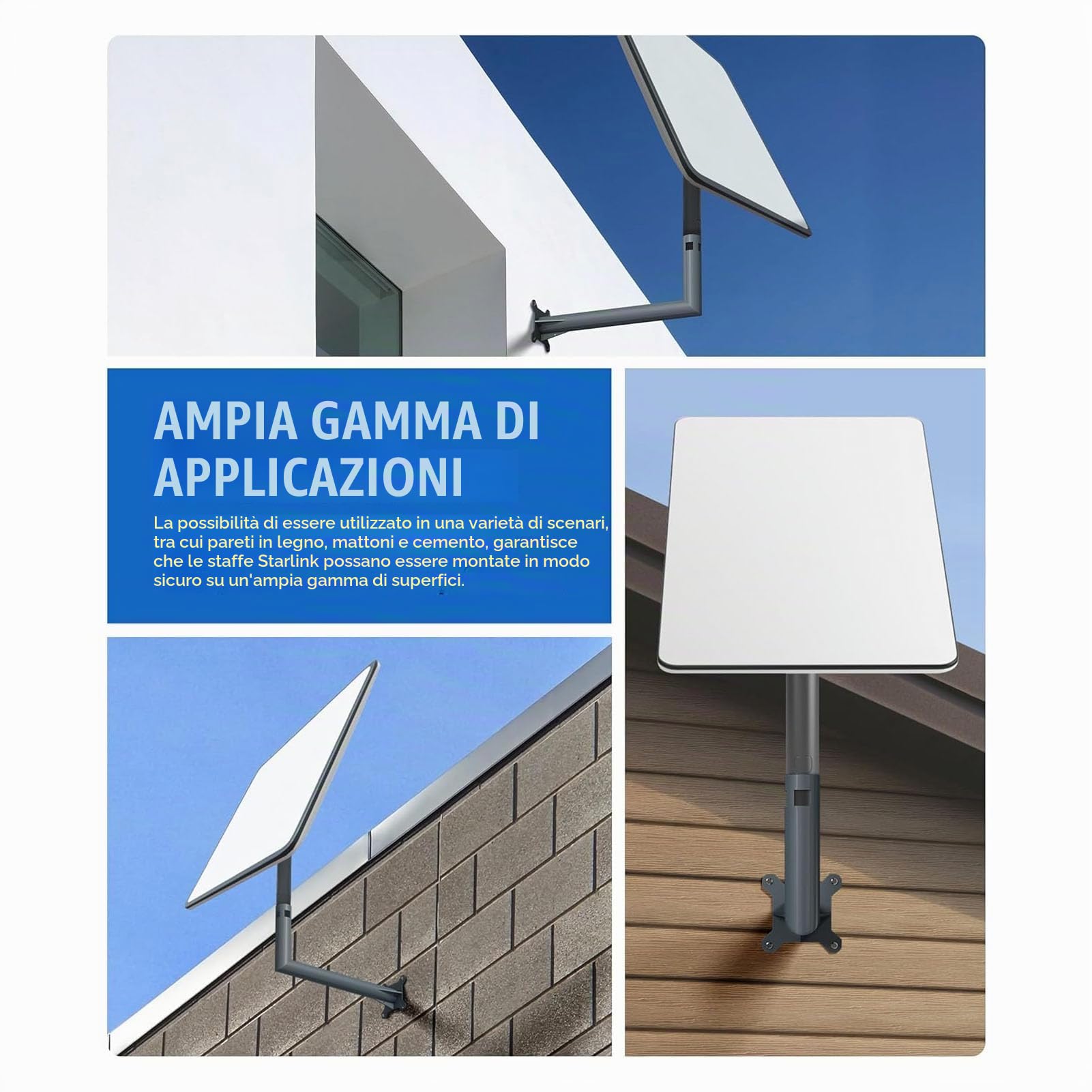 Kit di Montaggio Internet per Satellite, Supporto Tetto su Palo Parete Supporto Parete Lungo Staffa Montaggio per Antenna Rettangolare J per V2