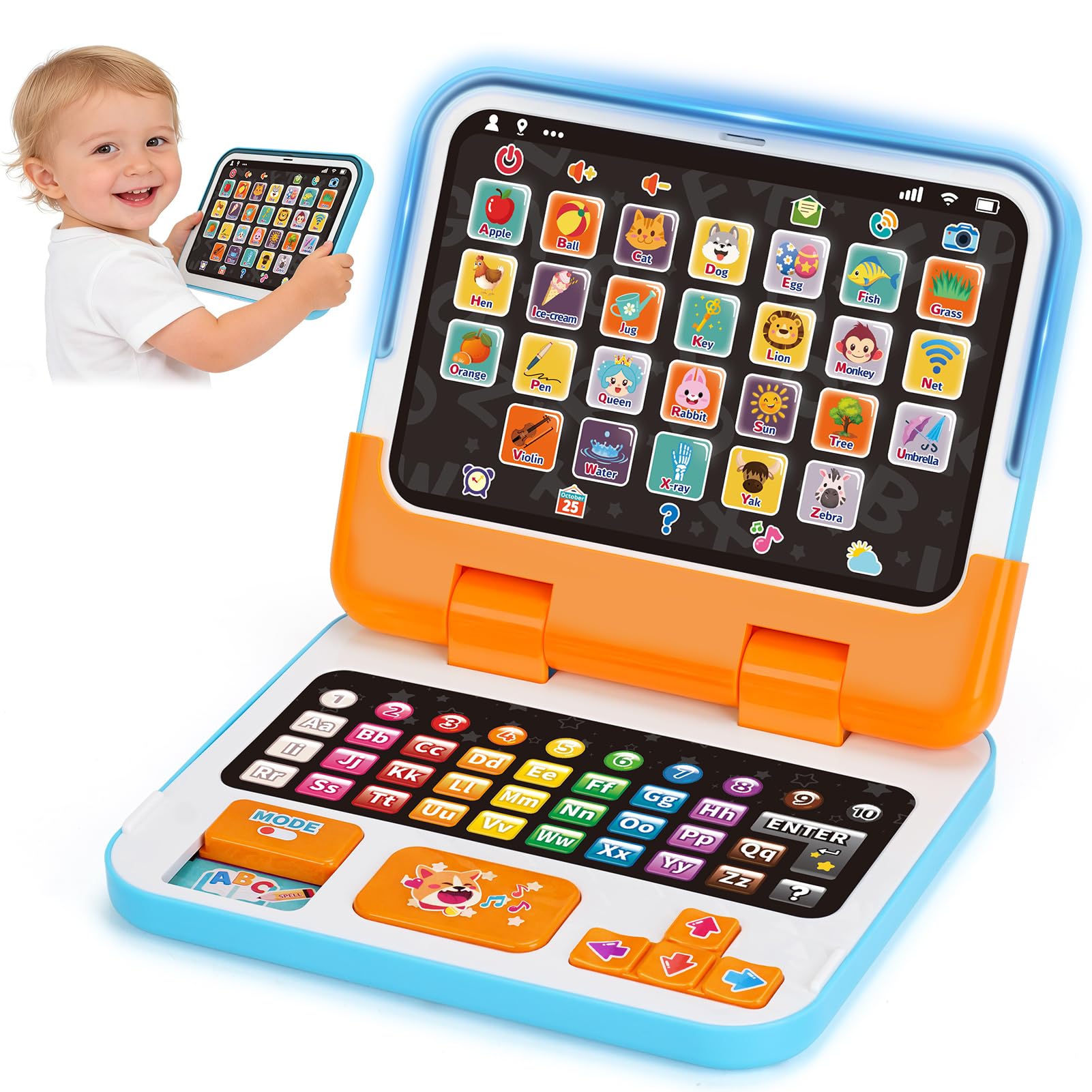 Dreamon Kids Laptop 2-in-1 Toy Laptop Computer for Toddler Children Detachable Kids Tablet with Alphabet Music Lights Sounds Educational Montessori Toys for 12M+ 1 2 3 Years Old