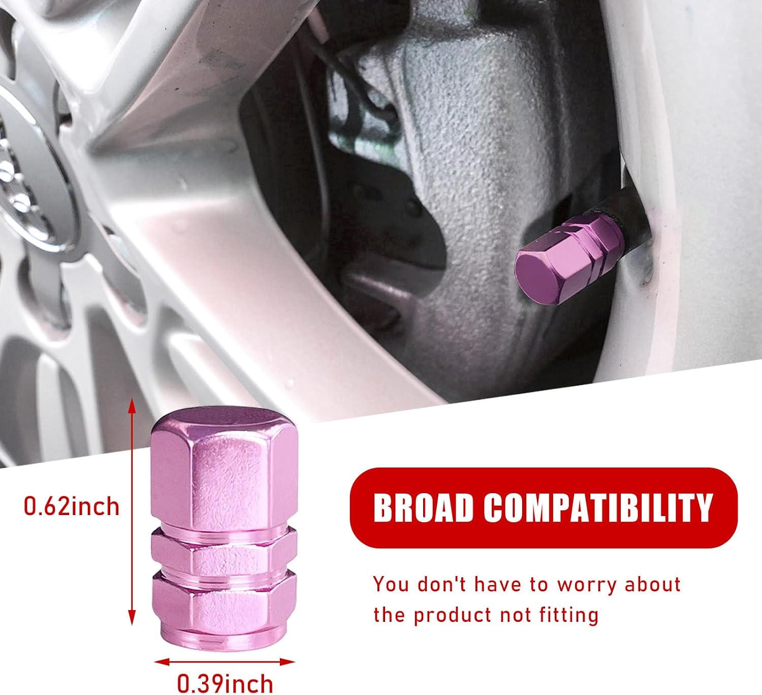 Ziciner 8 PCS Car Tire Valve Stem Caps, Aluminum Alloy Wheel Valve Covers with Rubber O-Ring, Corrosion Resistant Leak-Proof Tire Air Cap Set, Universal for SUV, Truck, Motorcycle, Bike (Pink)