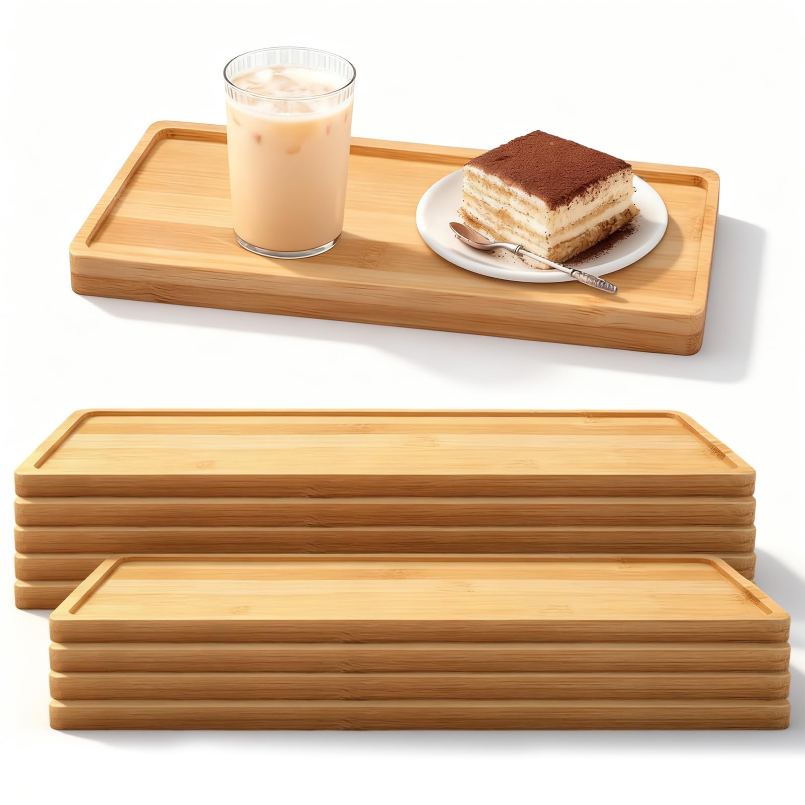 Sxtdkmj Wood 10 Pcs En Trays, 28 X 10 Cm Rectangular Bamboo Serving Platter Small Tray For Display Tea Coffee Drinks