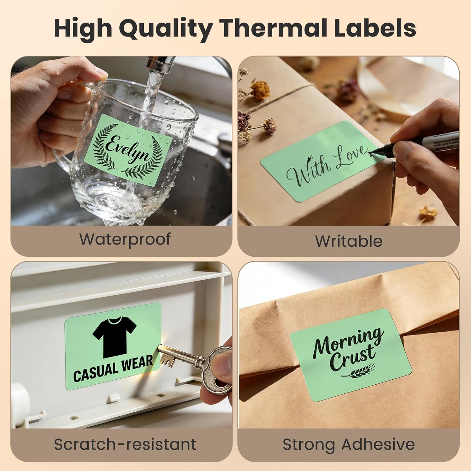 Green Thermal Labels 2 × 3 Inch Vinyl Rectangular Waterproof Direct Printer Sticker Self-Adhesive Perforated Name Tag for Logo DIY QR Design Office Address 500 PCS - Image 5