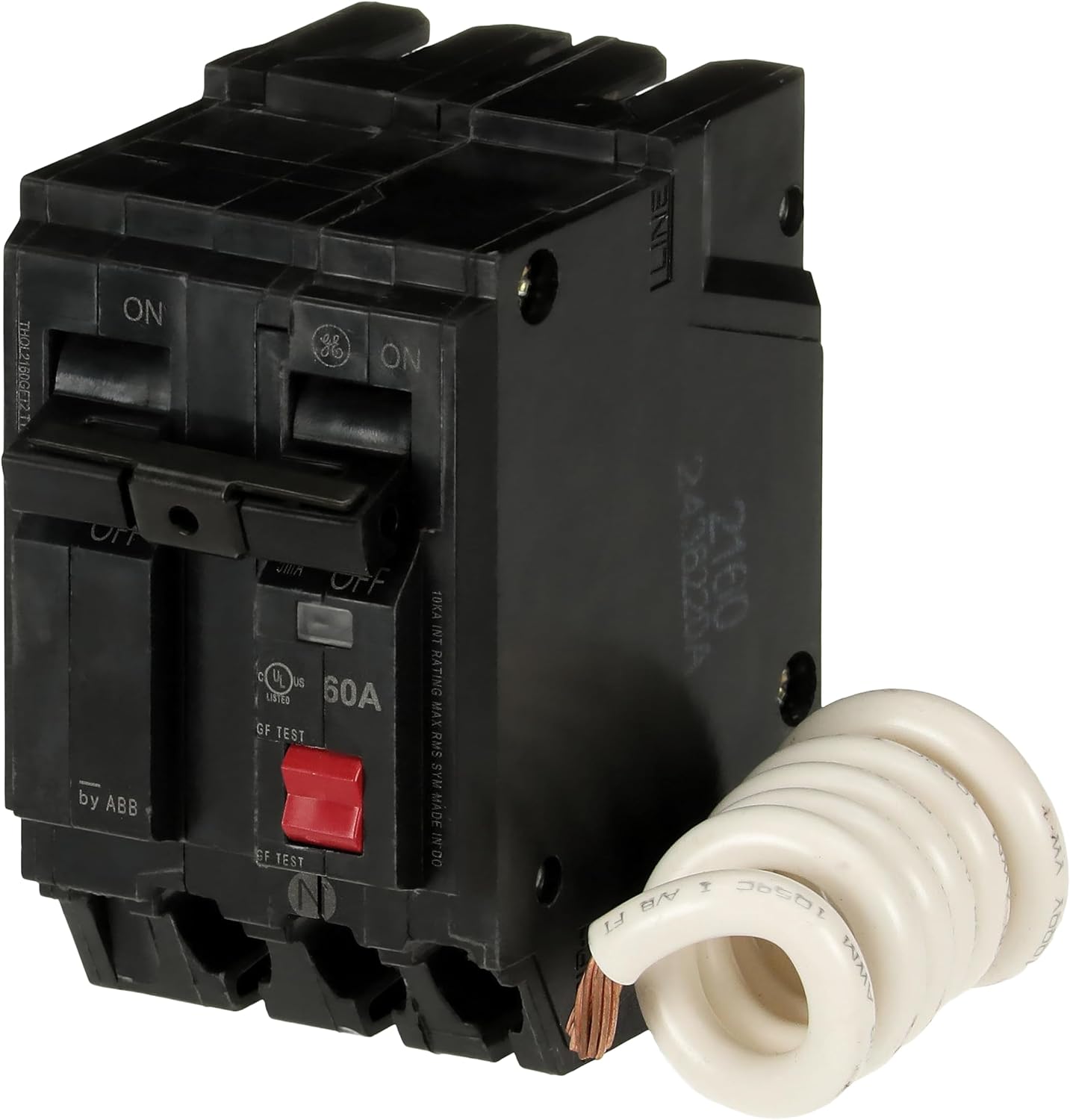 ABB Q-Line® THQL2160GFT2P 60A Circuit Breaker • 60 Amp Double Pole Ground Fault Breaker with Self-Test • 2-Pole Ground Fault Circuit Interrupter • Electrical Safety Switch