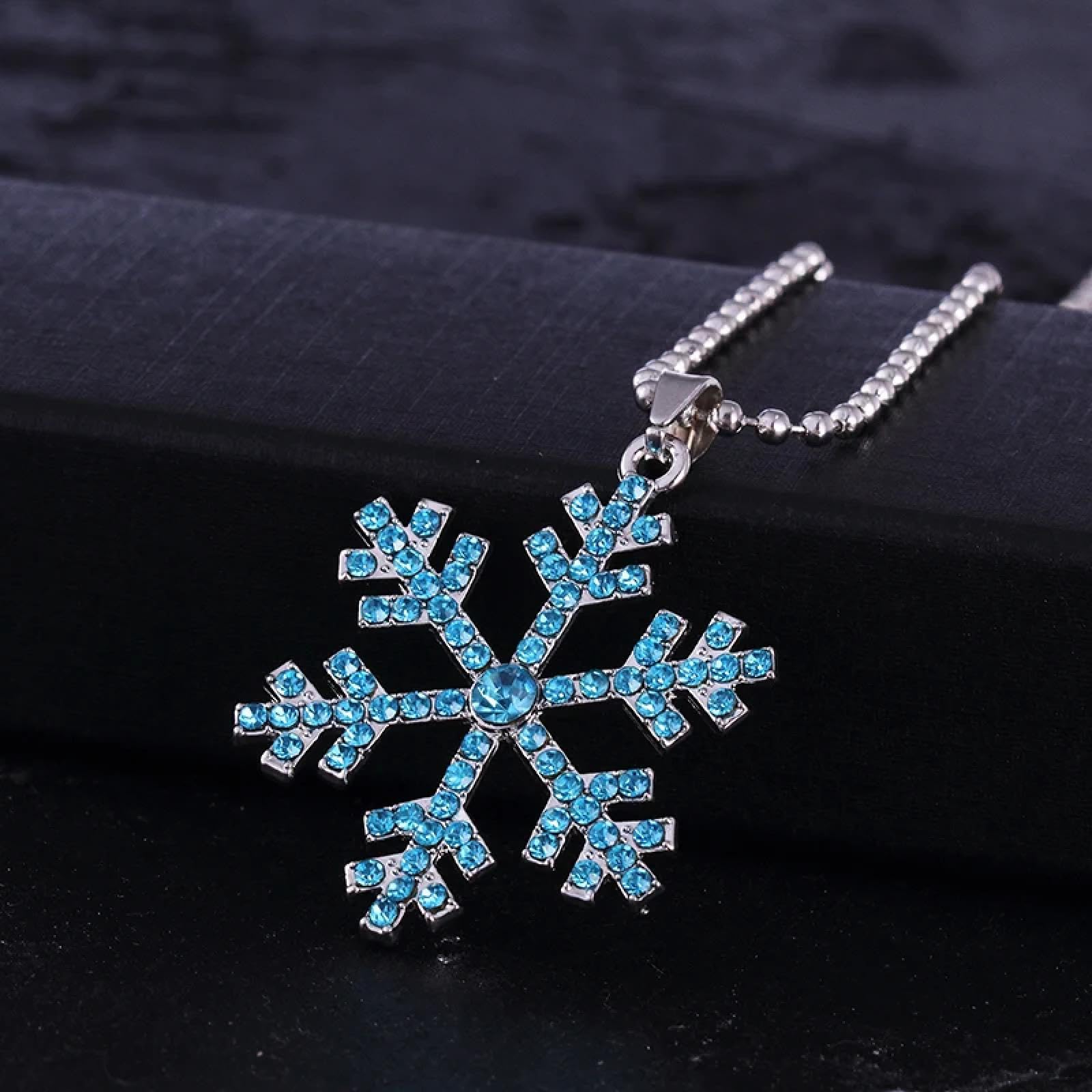 Collar Colgante Cadena Hombre Mujer Joyas Necklace Collar Bule con Encanto De Copo De Nieve Colgante De Flor De Nieve Amigos Regalos Joyería