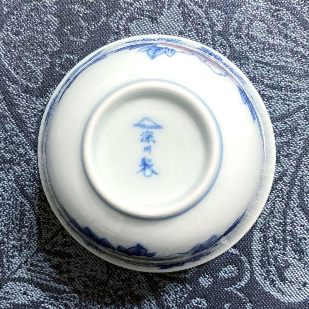 宮内庁御用達 深川製磁 青花 染錦牡丹湯呑み 玉露 煎茶