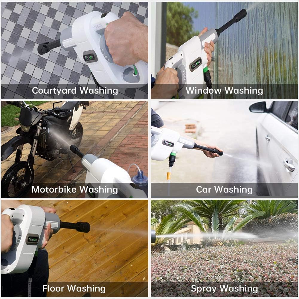 Flash Deals - 60% OFF Cordless Portable Pressure Washer - 2600mAH Lithium Battery Powered Compact Handheld Pressure Washer for Washing Cars,Cleaning Floors,windows,etc. - 2pcs Charger and 7pcs Cleaning Accessories Included