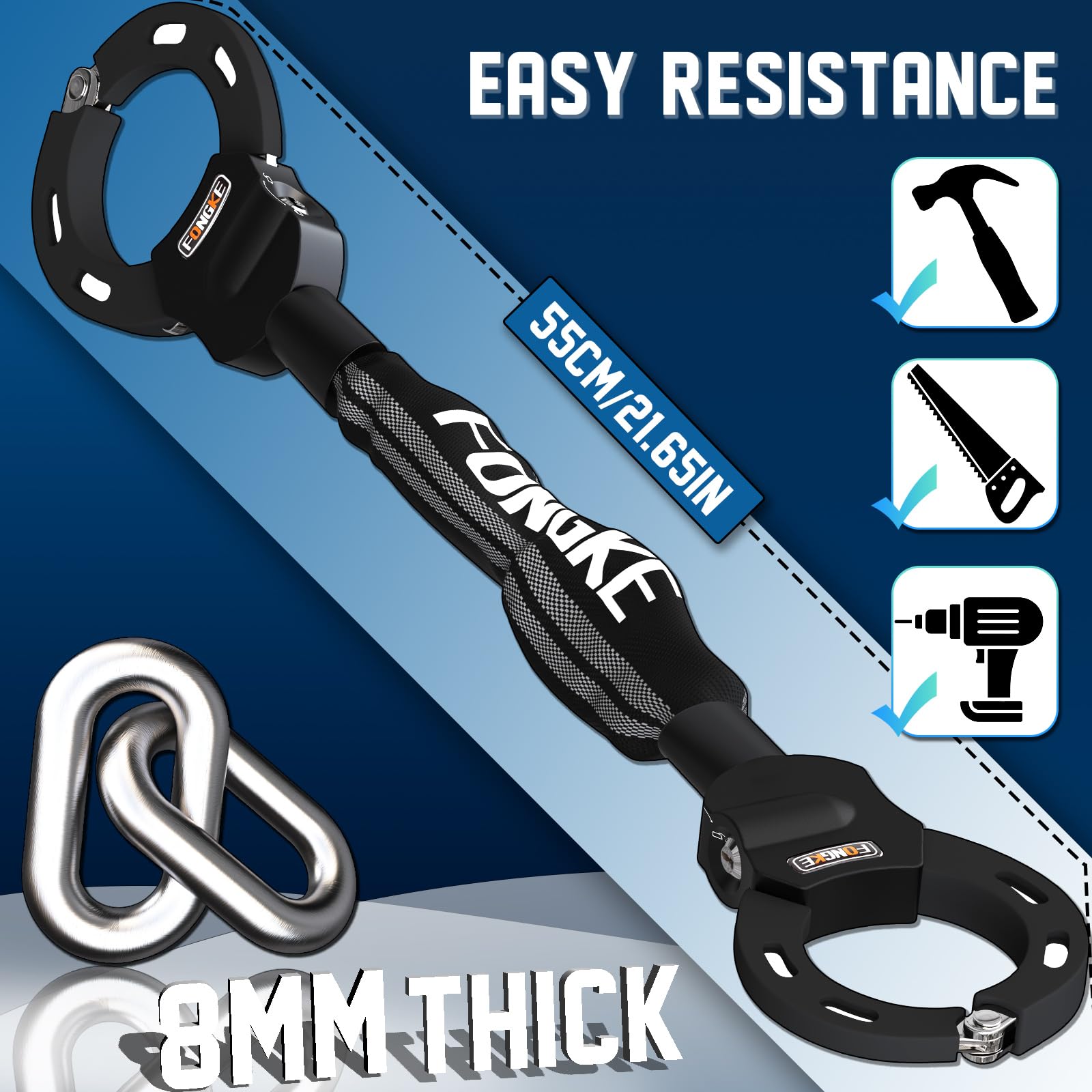 Antivol Trotinette Electrique, Cadenas Trotinette Electrique, Cadenas Velo 8mm Ultra Résistant, Portabilité Chaine Velo Antivol, Antivol Menotte pour Scooter, Moto Électrique, Vélos Électrique