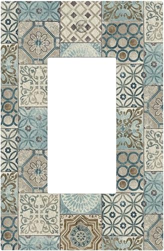 Miniatura 127 de Azulejo mediterráneo azul de 1 banda cubierta de toma de corriente Talavera mosaico mexicano marroquí mosaico dispositivo de palanca individual