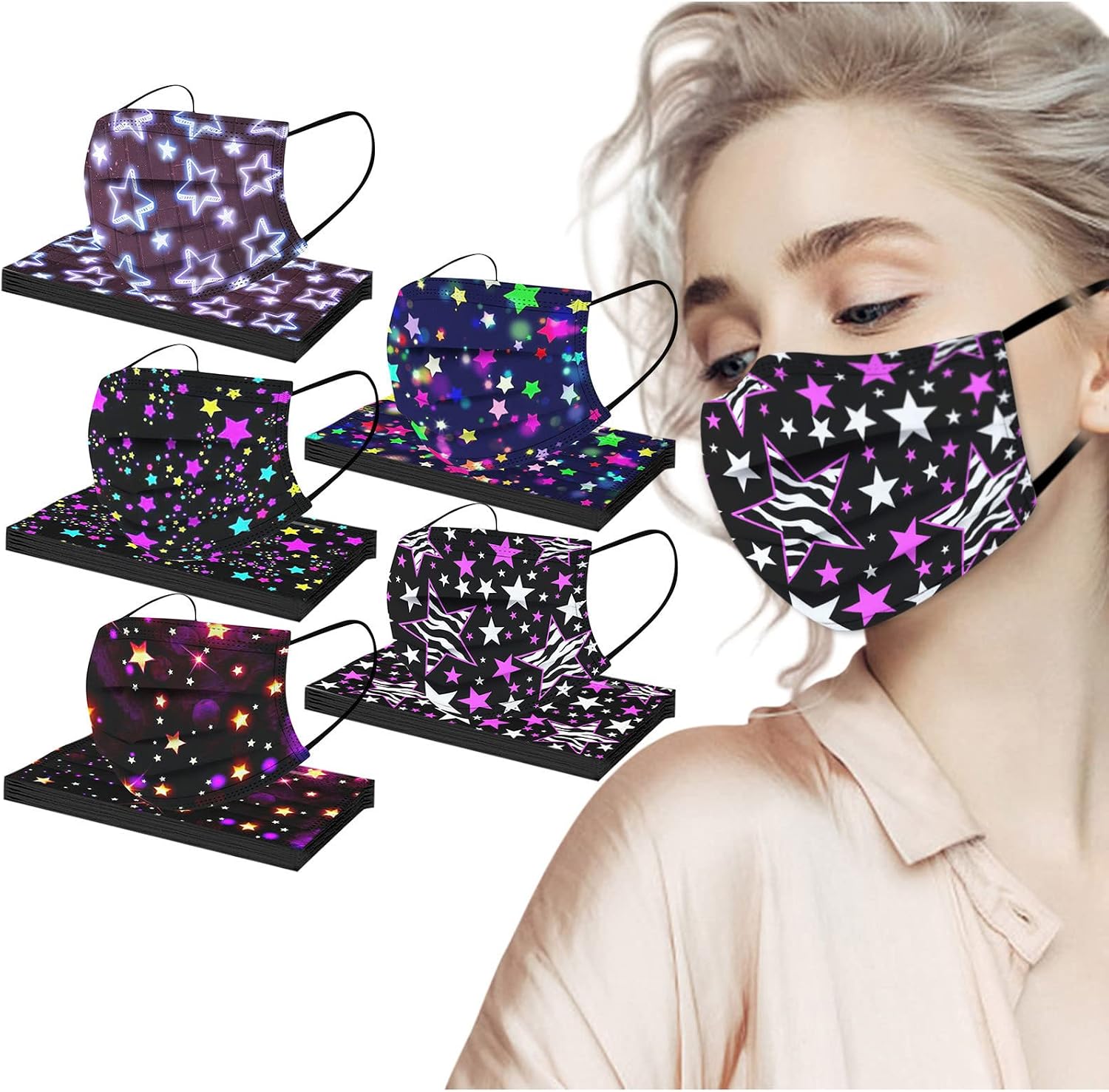 50Pack Mask for Women Skin Care Adult Holiday Thick 3-Layers Happy 2022 Full Face Protection Face Mask Party Mask