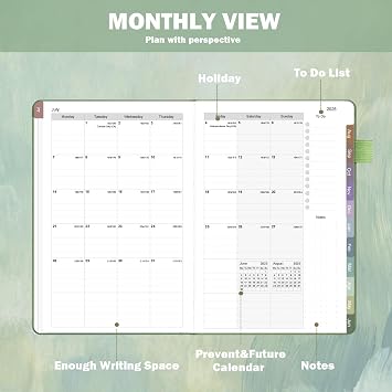2025-2026 Weekly & Monthly Linen Cover Planner, July 2025 - June 2026 To Do List Notebook Academic Year Calendar with Colorful Monthly Tab, Pocket, Pen Loop