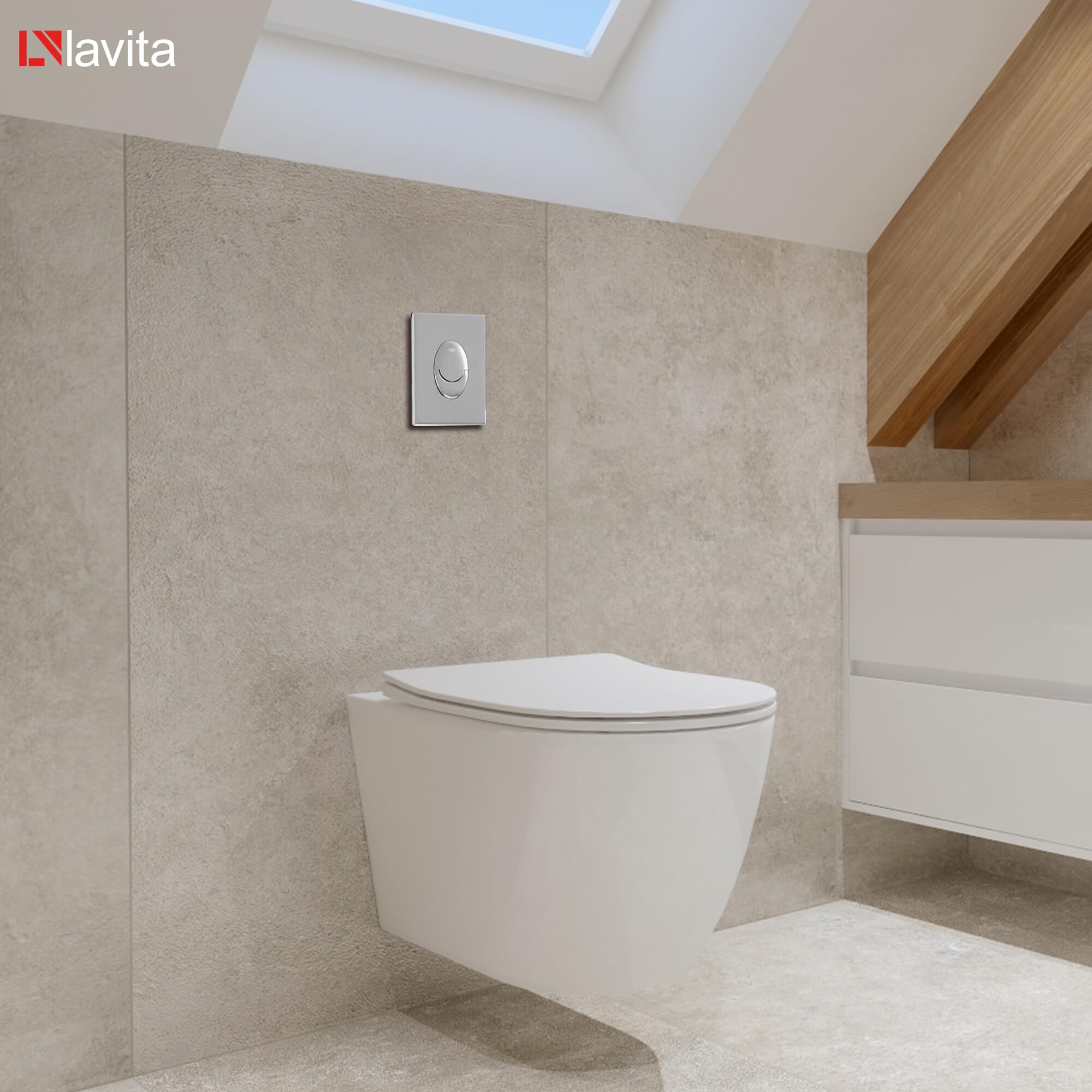 LAVITA Vorwandelement Solido Start + Wand Hänge WC Sinto Grande Weiß Spülrandlos + WC Sitz mit Absenkautomatik Verchromter Knopf Komplettset Unterputz Spülkasten Toilette Komplett Sett WC