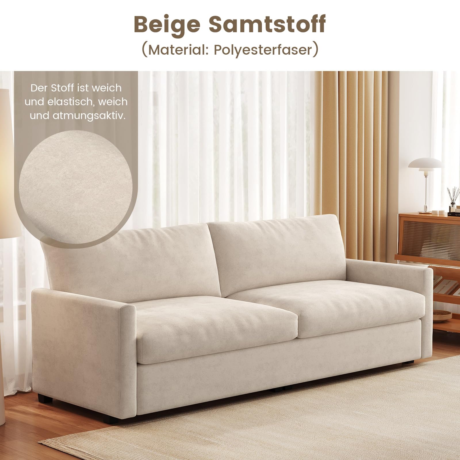 Guyii Stoffsofa 3-Sitzer Sofa 190 cm, modernes 3 Sitzer Sofa aus Stoff, bequemes Sofa für Wohnzimmer, Zeitloses Design, gepolstert, stabile Konstruktion, Sofas (Cremeweiß)