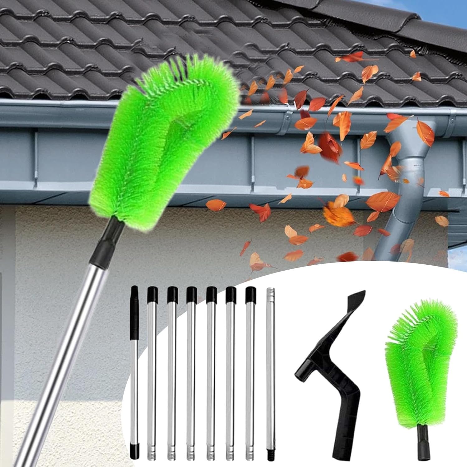 Gutter Cleaner, Handheld Telescopic Tool for Out of Reach Areas, Ground Level Debris Removal for Garden Home Maintenance, Branches, Leaves, Sand, Farmhouse Yards, 125.98 Inches