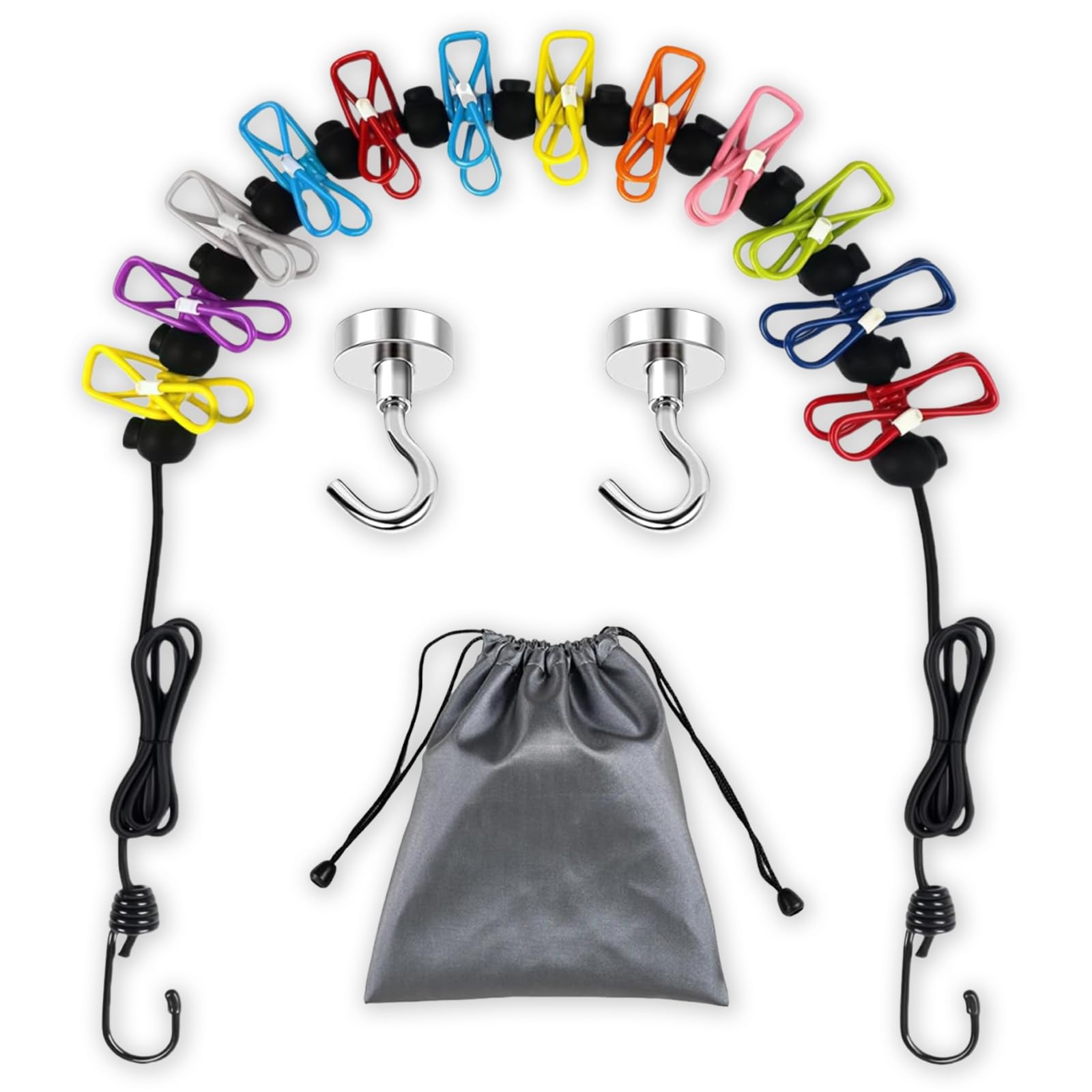 Travel Clothes Line, Magnetic Clothesline Set with 12 Clips and 2 Magnets in Storage Bag, Non-Elastic Cord No Sag, Portable Travel Clothesline for Cruise Ship, Indoor, RV