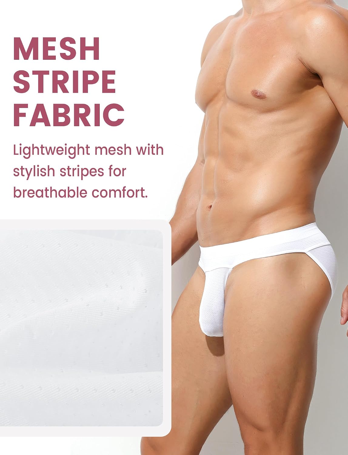 SEAUR Men's Sexy Breathable Briefs Mesh Low Rise Underwear Stretch Bulge Pouch Panties Comfy Stripes Underpants